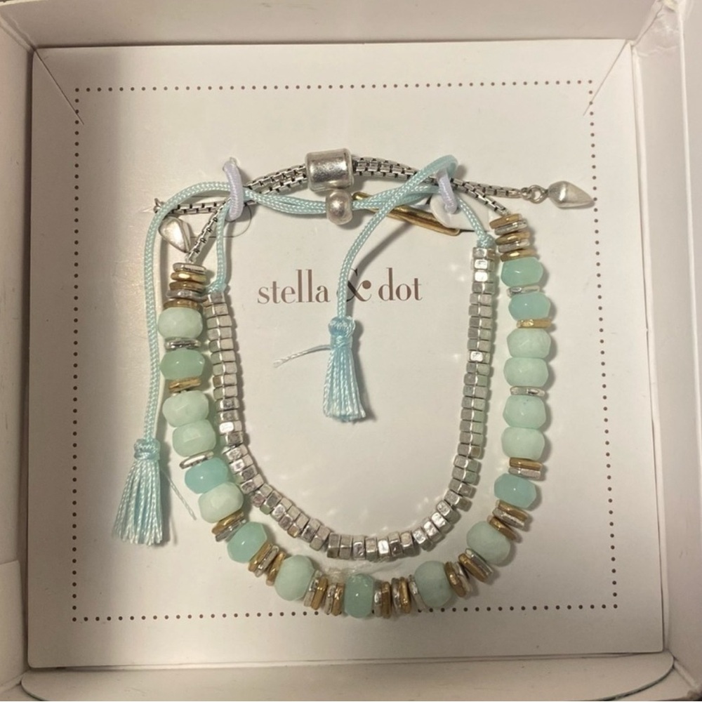 Stella & Dot Mint and Silver Bracelet Duo